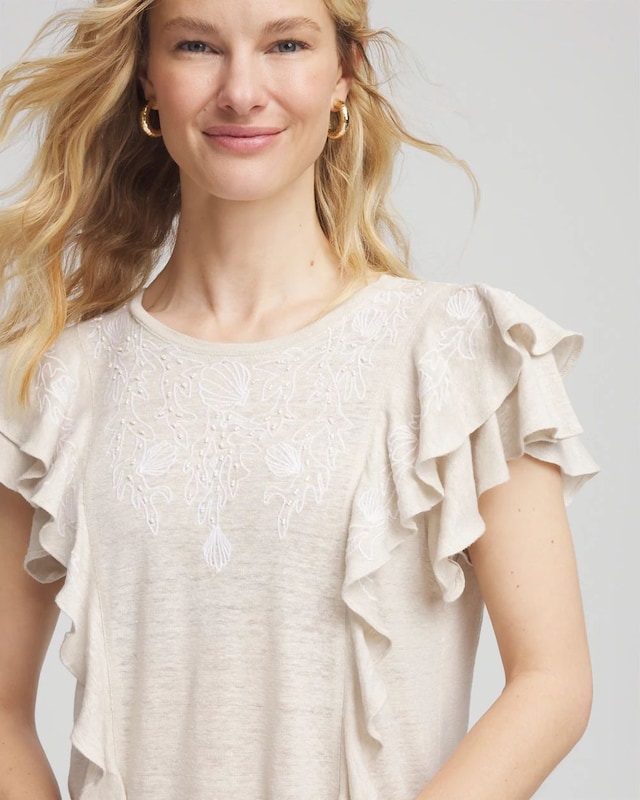 Embroidered Flutter-Sleeve Tee - image 4